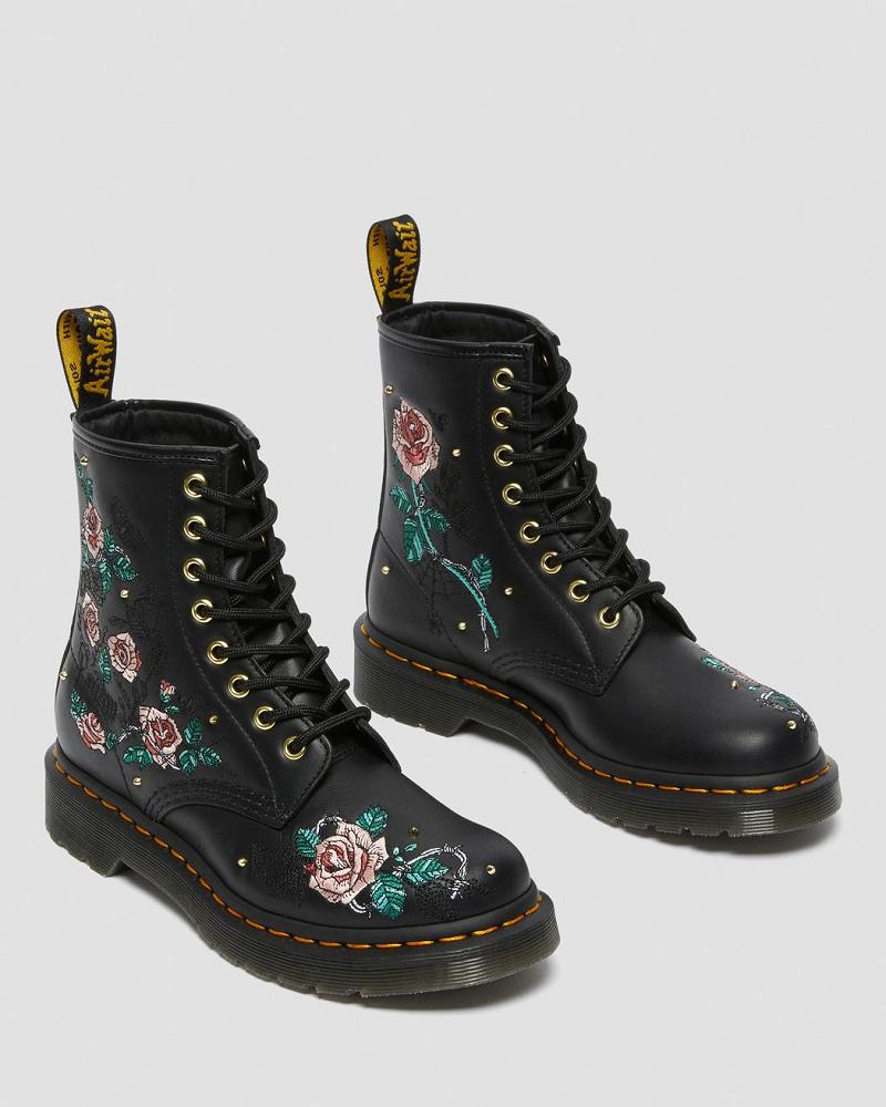 Black Women's Dr Martens 1460 Vonda Floral Leather Lace Up Boots | CA 214UZG